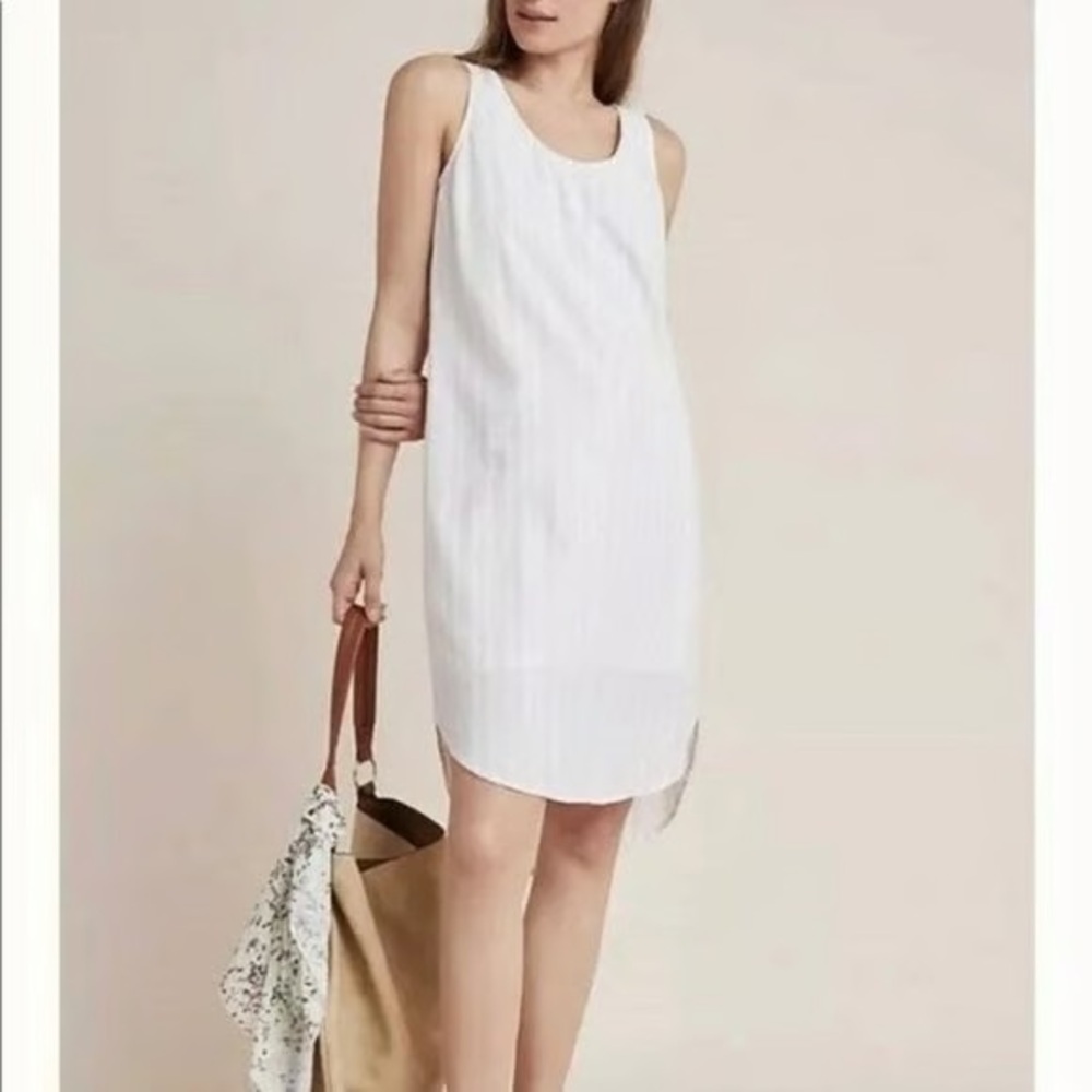 Anthropologie White and Beige Sleeveless Mini Dress